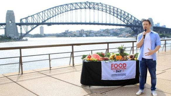 Jamie Oliver is visiting Sydney to promote healthy eating for children.