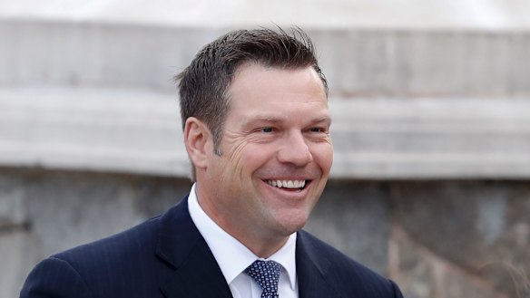 FILE - In this Nov. 20, 2016 file ;photo, Kansas Secretary of State, Kris Kobach is seen in Bedminster, N.J. President Donald Trump is expected to sign an executive order launching a commission to review alleged voter fraud and voter suppression in the U.S. election system, three White House officials said. Kobach and Vice President Mike Pence will lead the commission, which will look at allegations of improper voting and fraudulent voter registration in states and across the nation. (AP Photo/Carolyn Kaster, File)