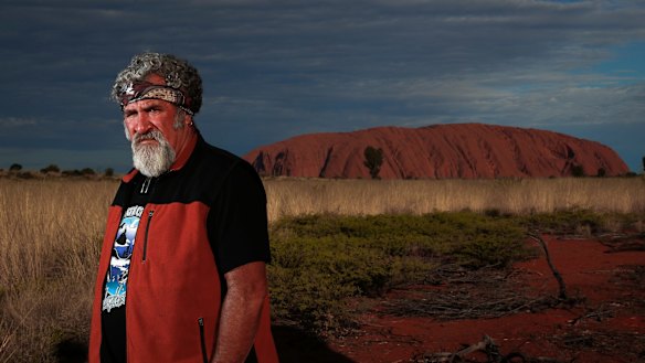 Sam Backo, who as a six-year-old was part of the ‘yes’ campaign, at Uluru.