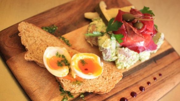 Cold comfort: House-coloured salmon, potato salad, soft-boiled egg and soda bread.