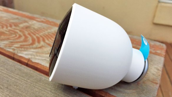 The Nest Cam Outdoor attaches magnetically to a small baseplate, letting you install it up high.