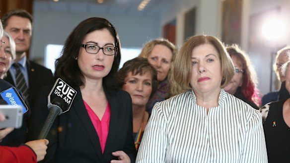 Co-sponsors of the cross-party marriage equality bill, Terri Butler and Teresa Gambaro, in Canberra on Monday.