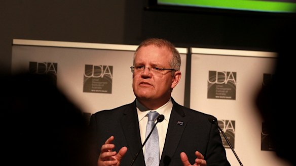 Treasurer Scott Morrison speaks at the Urban Development Institute of Australia event on Monday. 