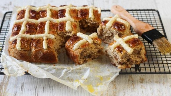 Gluten-free hot cross buns with orange glaze.