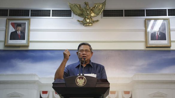 Indonesian President Susilo Bambang Yudhoyono  during a press conference at the Palace in Jakarta on Wednesday. AP Photo: Achmad Ibrahim.