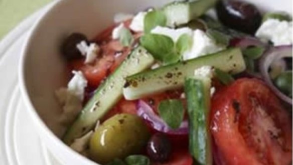 Cucumber, tomato and mixed olive salad