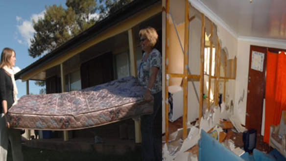 Moving on ...  Bree Wass and Christine Beattie, above,  move furniture and, right, how the estate used to look.