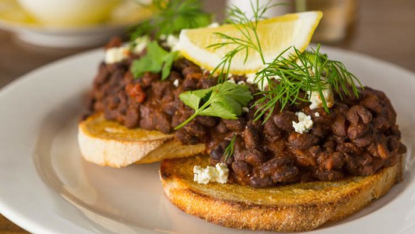 House-made baked beans with marinated feta.