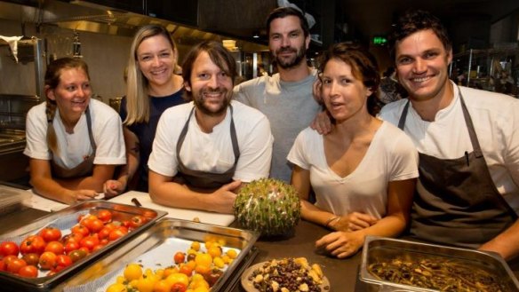 Noma in Sydney: (from left) Tess Davison, Katherine Bont, Rene Redzepi, James Spreadbury, Tamara Archer and  Beau Clugston map out their Barangaroo menu.