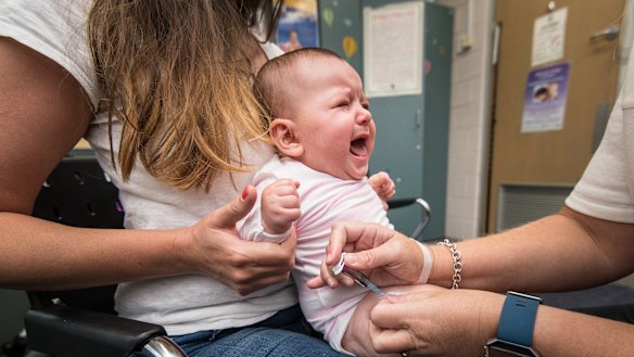 Ella with her mother Gabriela Marighetto received her vaccinations in Footscray.
