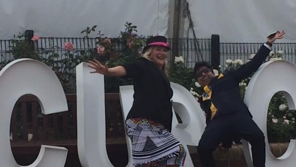 Racegoers heading home.