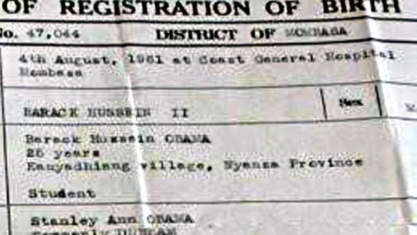 Born identity . . . a fake birth certificate puts Barack Obama's birthplace on Mombassa, Kenya.