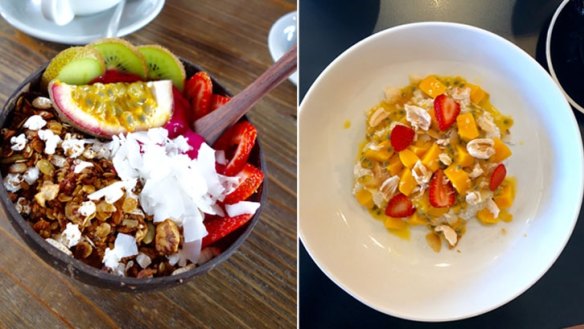 The acai bowl at George Street Quarters (left) and the chia and tapioca pudding at Jack and Jill.