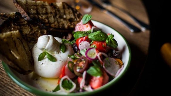 Burrata with heirloom tomatoes.