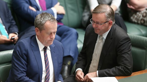 Opposition Leader Bill Shorten and infrastructure spokesman Anthony Albanese in question time on Thursday.