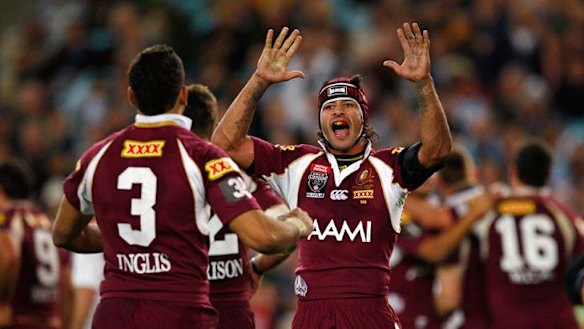 Gone on to great things ...  Johnathan Thurston celebrates the Maroons' 2008 Origin win in game three at ANZ Stadium.