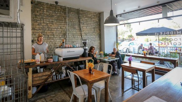 Compact cafe: inside Middle Street Food & Coffee.
