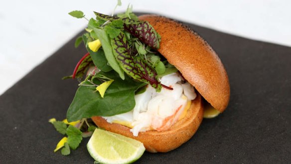 Charcoal-dusted brioche bun for Kettle Black's lobster roll in Melbourne.