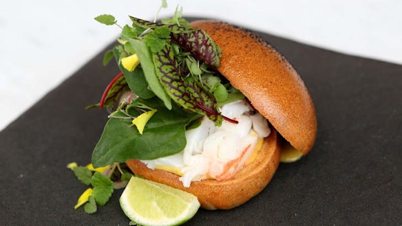 Charcoal-dusted brioche bun for Kettle Black's lobster roll in Melbourne.