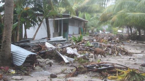 A scene in Tuvalu after Cyclone Pam hit in 2015.
