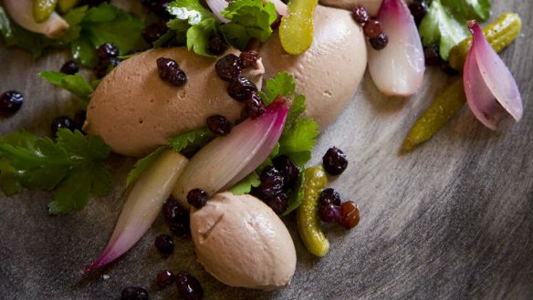 Salad of pickled eschalots and currants teams well with chicken liver parfait.