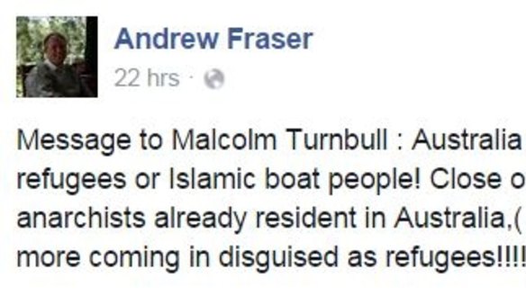 Andrew Fraser's Facebook post.