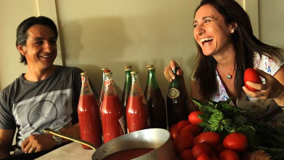 An annual production ... Marilyn Annecchini and Giovanni Pilu make enough passata for two and a half families.