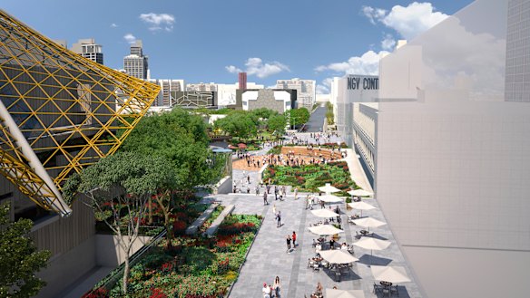 The area behind the Arts Centre would be transformed into a 'creative hub' and public space opened up as part of the proposed redevelopment. 