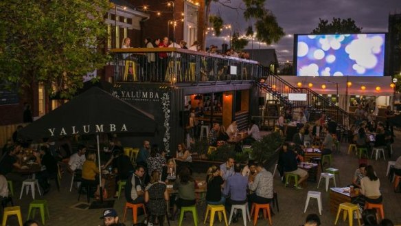 Yalumba's shipping container bar is back again for the Night Noodle Markets.