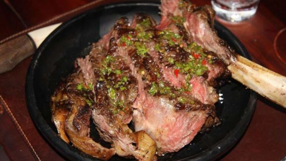 The end result ... Ribeye beef with chimichurri sauce from San Telmo.