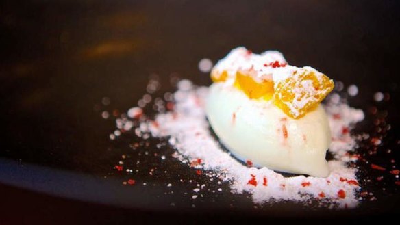 Campari sherbet with orange sorbet, curds and whey ice-cream from Esquire.