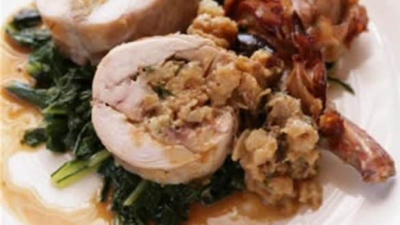 Boned rabbit with bread and olive stuffing