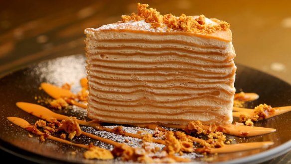 Crepe cake layered with tea-flavoured cream at Magic Mountain Saloon.