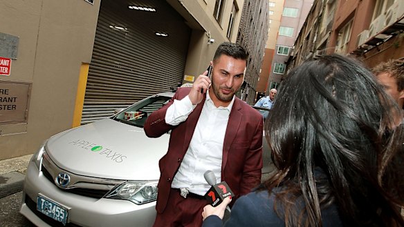 Salim Mehajer leaving Darling Harbour Police Station after the assault in the early hours of April 2, 2017.