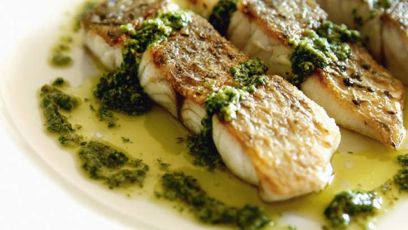 Pan-fried barramundi with salsa verde