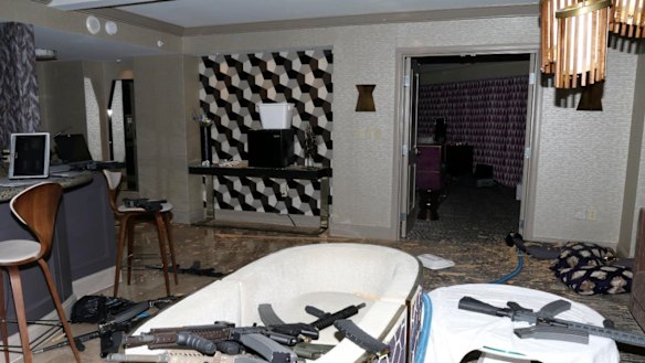 The interior of Las Vegas shooter Stephen Paddock's 32nd floor room of the Mandalay Bay hotel.