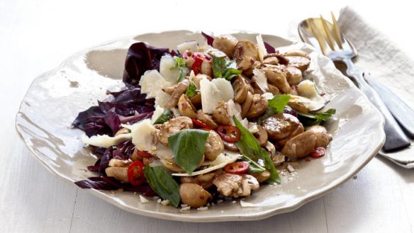 Healthy me: quick pickle of balsamic mushrooms with trevisio and parmagianno.