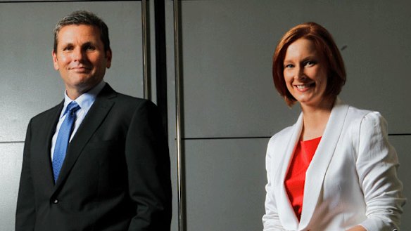 <i>7.30</i> presenters Chris Uhlmann (left) and Leigh Sales.</i>.