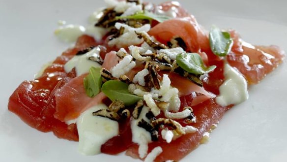 Hot Food: Jill Dupleix Puffed rice ( on tuna with wasabi) 18th October 2012. Photo: Steven Siewert