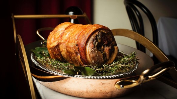 La Rosa's spit-roasted Golden Plains pig is boned and rolled into porchetta.