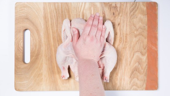 GOOD FOOD: Step-by-step - How to Butterfly a Chicken. Story by Megan Johnston. 11th July 2017. Photo: Cole Bennetts/Fairfax Media.