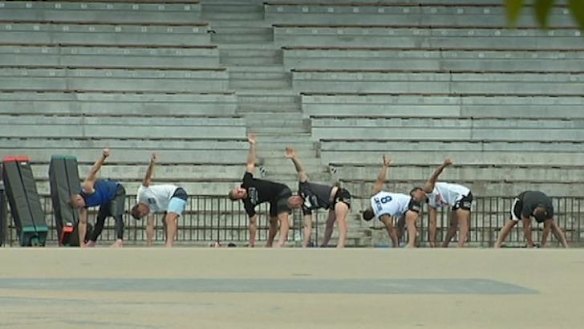 South Sydney players going through the motions at Redfern Oval before the lockdown.