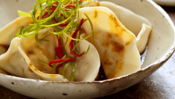 Pork and shiitake dumplings in chilli oil