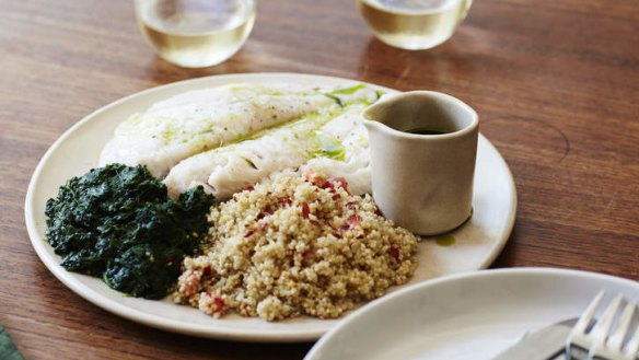 Thermomix recipe: Steamed fish and quinoa.