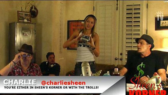 Sheen's entourage joined him for the web show.