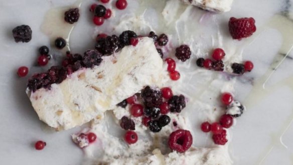 Almond and honey semifreddo with berries.