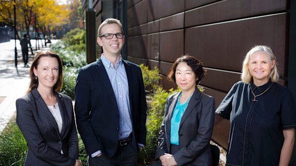 SpeeDx from left to right: Head of research and development Dr Elisa Mokany, CEO Colin Denver, CFO Jennifer Maher and Chief Scientific officer Dr Alison Todd. Photo Michael Amendolia .