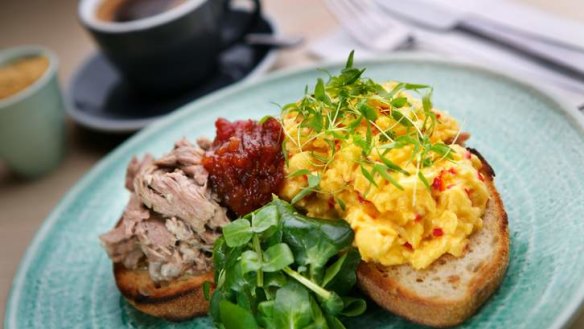 Cure-all: Braised lamb and chilli scrambled eggs.