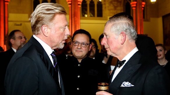 Britain's Prince Charles, right,  speaks to German tennis legend Boris Becker at a reception and dinner for The British Asian Trust at Guildhall in London in 2017. 