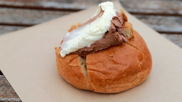 Brioche bun filled with gelato.